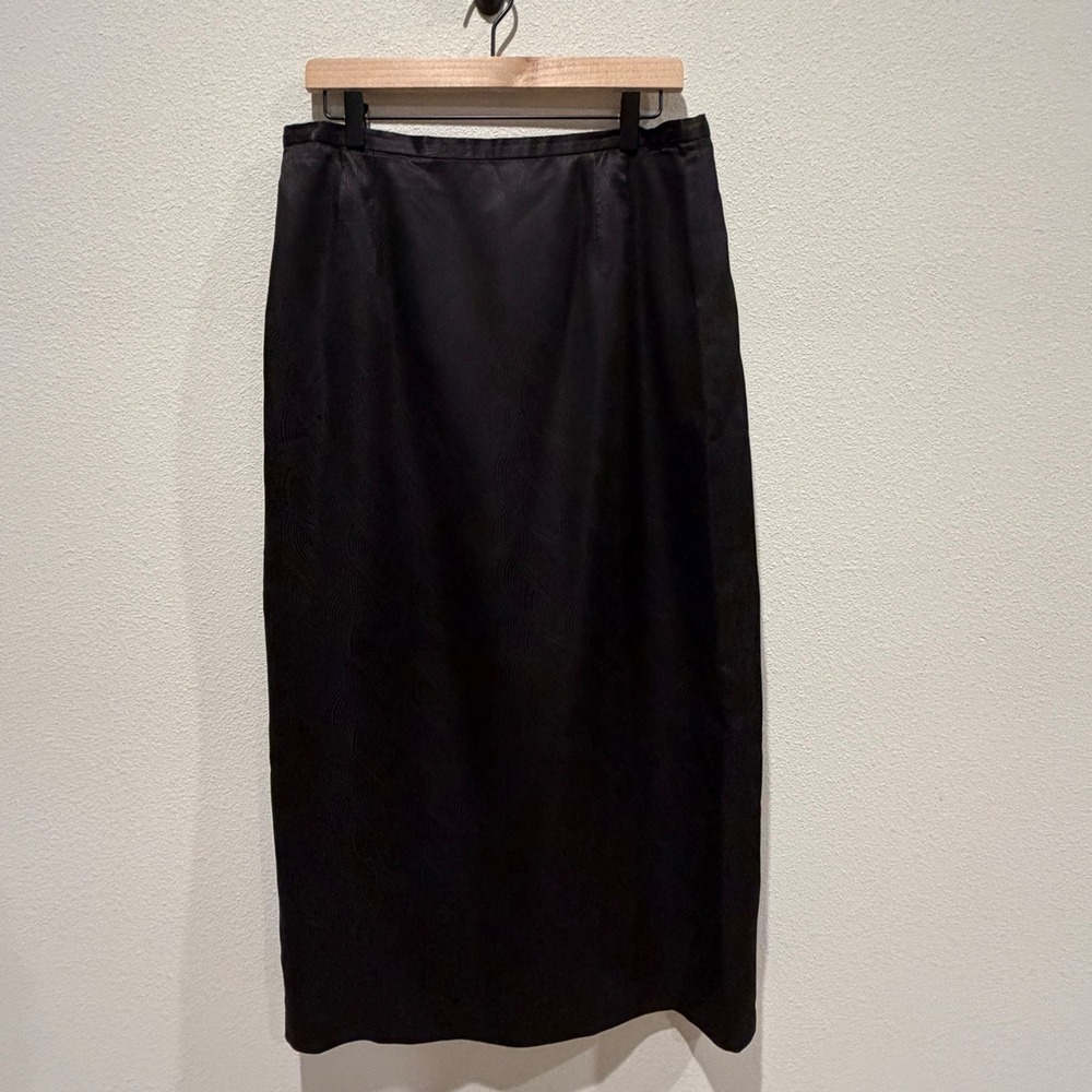 TRAVIS AYERS Women Skirt 14 Black Silk Jacquard Wavy Pattern Maxi Long Elegant